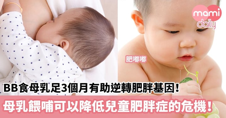 【母乳好處】BB食母乳足3個月有助逆轉肥胖基因！母乳餵哺可以降低兒童肥胖症的危機！