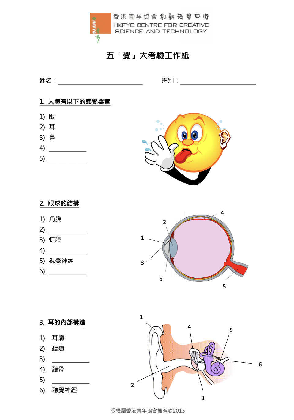 香港青年協會「小學科學教案」工作紙。