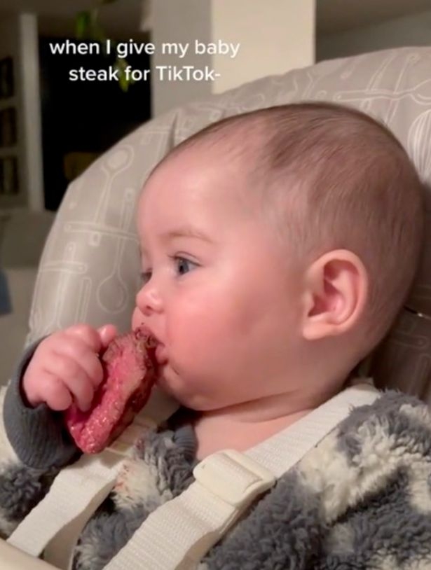 英國媽媽讓6個月大女兒吃生牛肉。