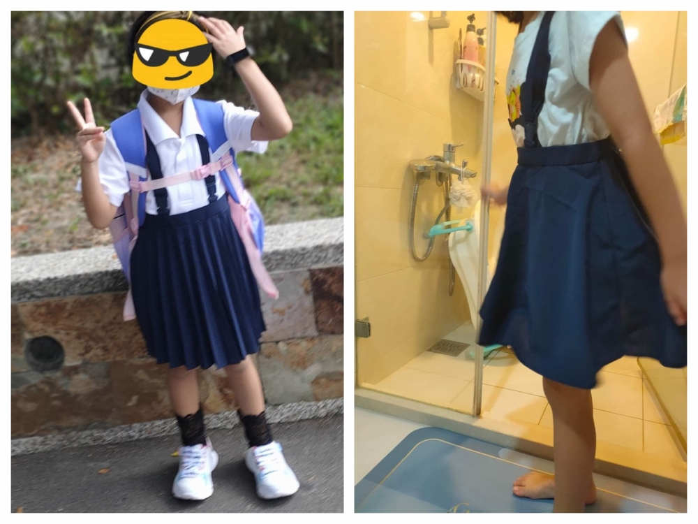 老爸驚呼百褶裙變成「一片裙」了！