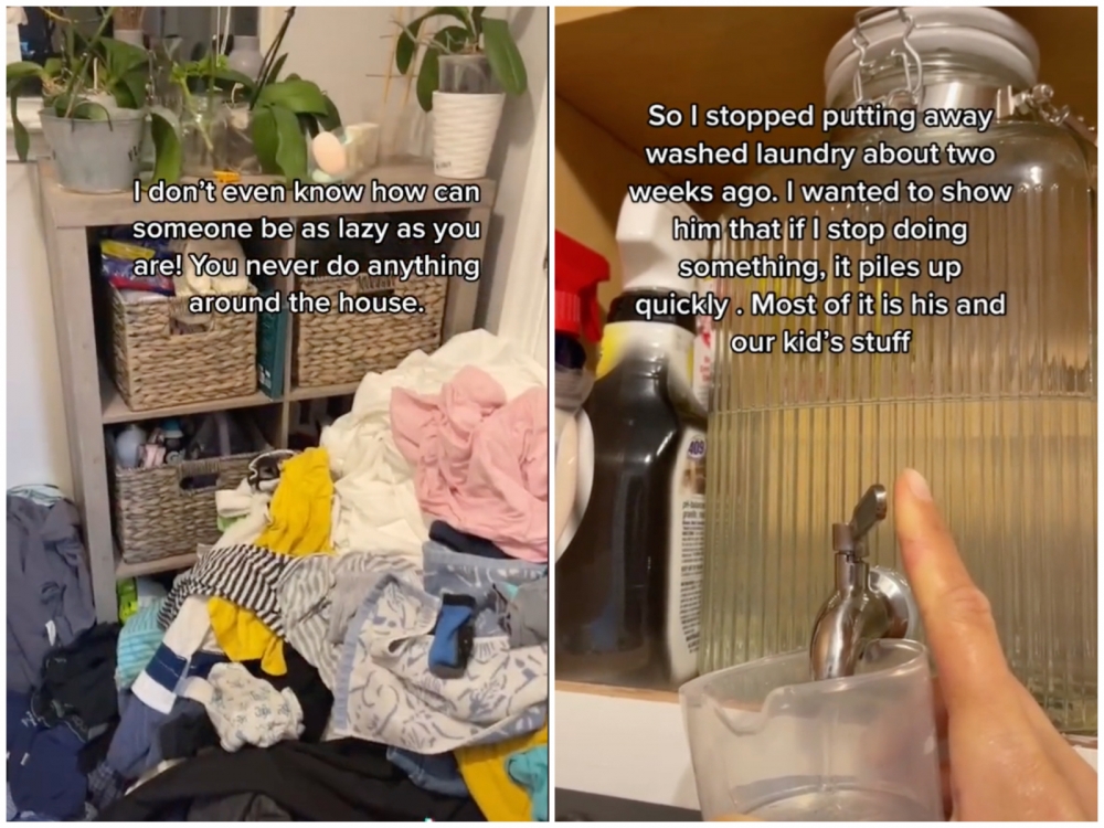 丈夫指責妻子懶惰，還無視她的付出，於是妻子停止幫他洗髒衣服。