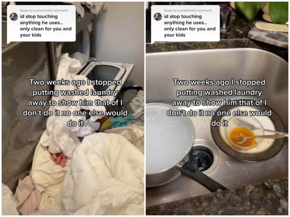 丈夫認為自己不是髒亂製造者，因此老婆決定罷工證明。