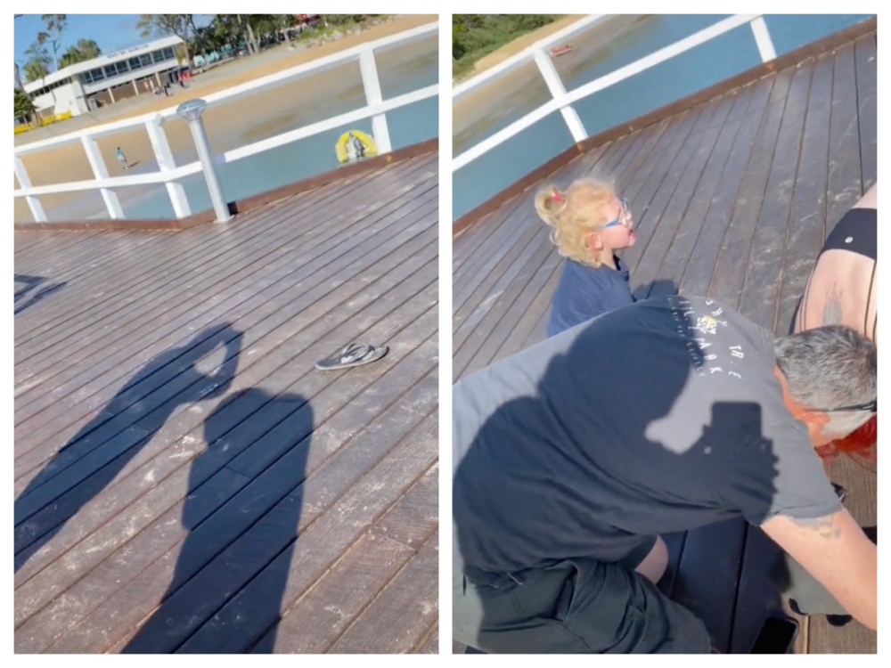 男子驚慌之下鞋子掉了也不管,只想跳入海中找戒指,其他人也匍匐在甲板上幫忙找戒指。