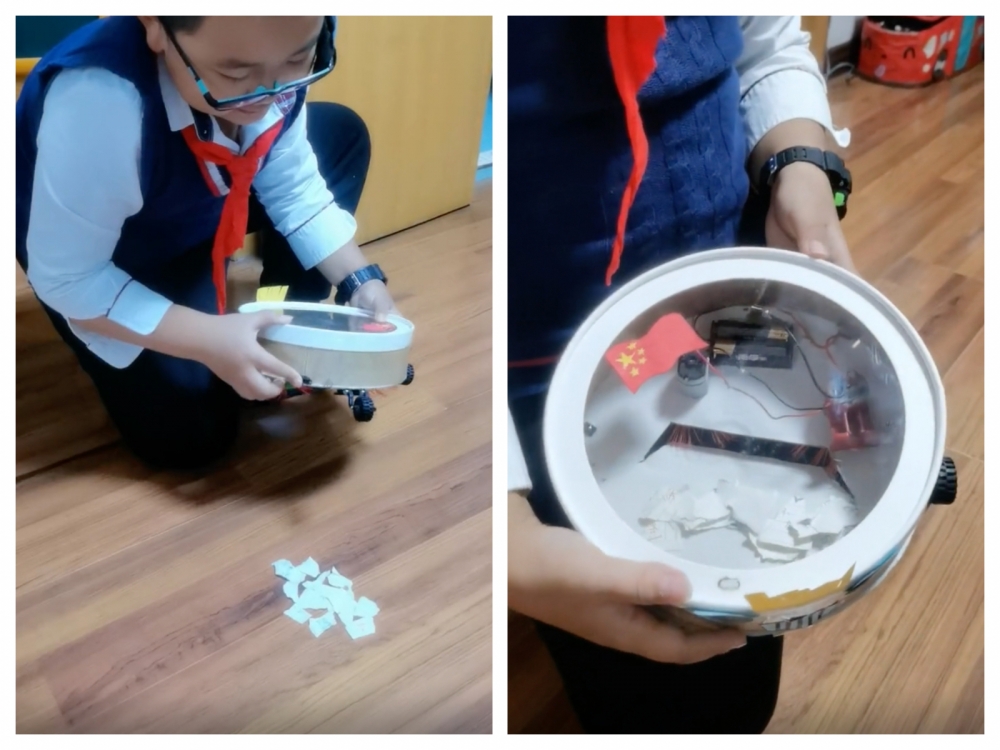 9歲男童體恤媽媽辛苦,特意製作了掃地機器人送給媽媽。