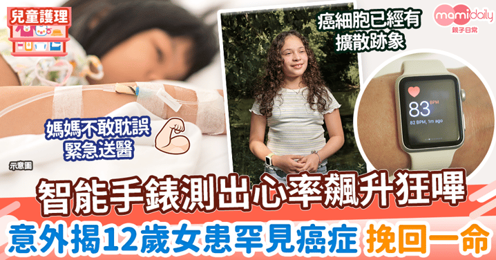 【兒童健康】智能手錶測出心率飆升狂嗶　意外揭12歲女患罕見癌症 挽回一命