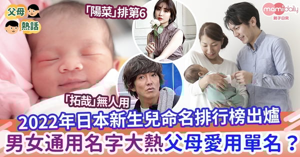 【改名】2022年日本男女新生兒命名排行榜出爐 父母越來越愛用單名字
