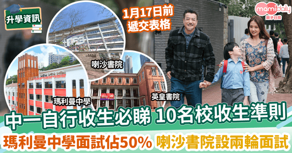 【中一自行分配學位】速覽10間熱門中學收生準則! 瑪利曼中學面試佔50% 喇沙書院設兩輪面試