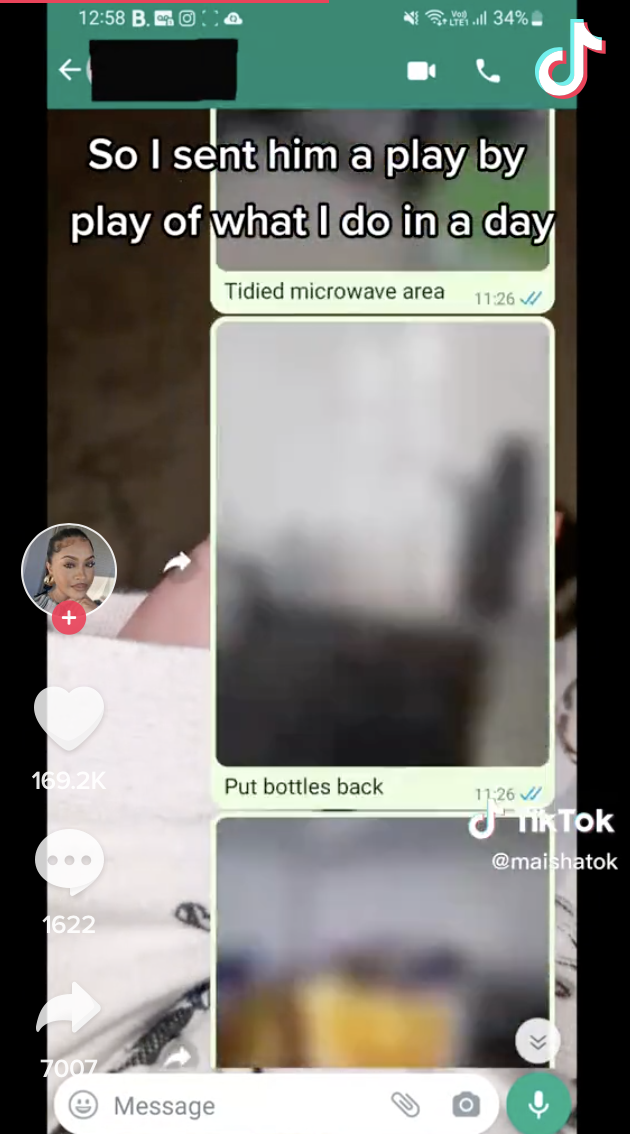 Maisha老公的WhatsApp遭「洗板」。