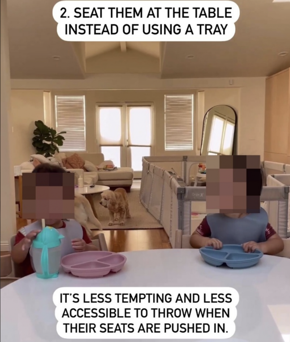 June表示讓孩子食飯時坐近餐桌,有助改善他們亂掟食物的行為。