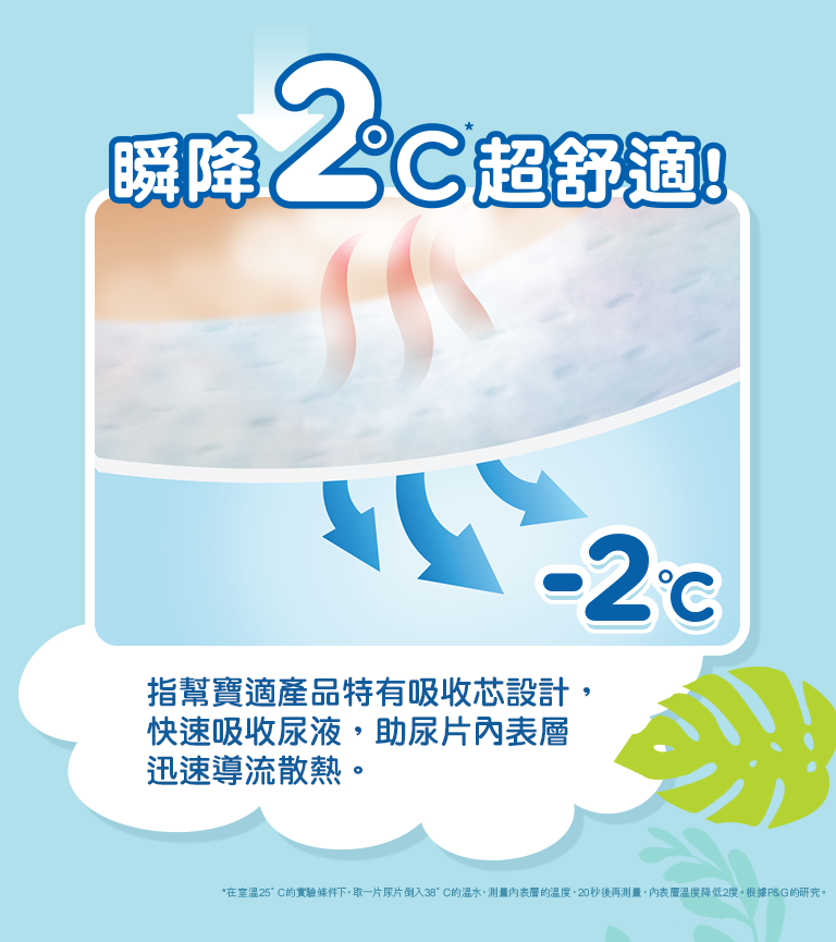 Pampers Ichiban吸濕~排熱^拉拉褲 具瞬降2°C*效果,BB穿著自在舒適。