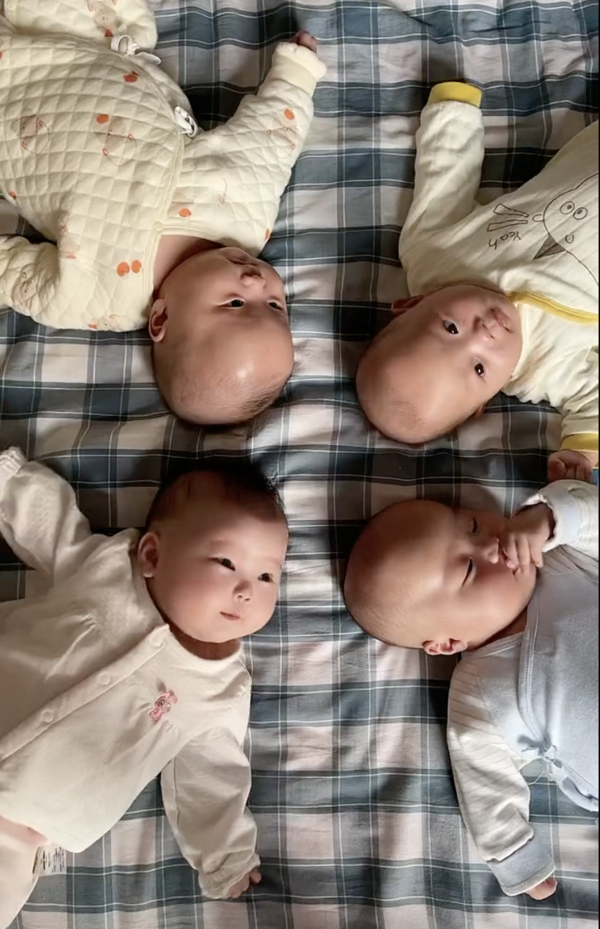 抖音帳戶「龍鳳四胞胎(一帆風順)」記錄了四胞胎的成長日常。