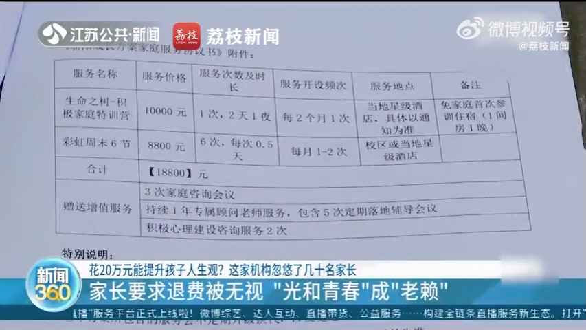 家長表示，原本報名時承諾的心理咨詢，一對一服務也未有兌現。