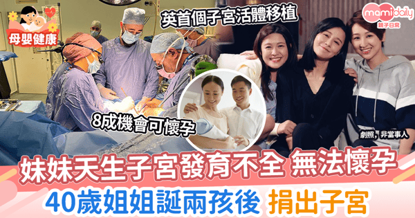 【姐妹情深】英國首例子宮活體移植手術成功 無子宮妹妹接受姐姐捐贈 8成機會可懷孕!