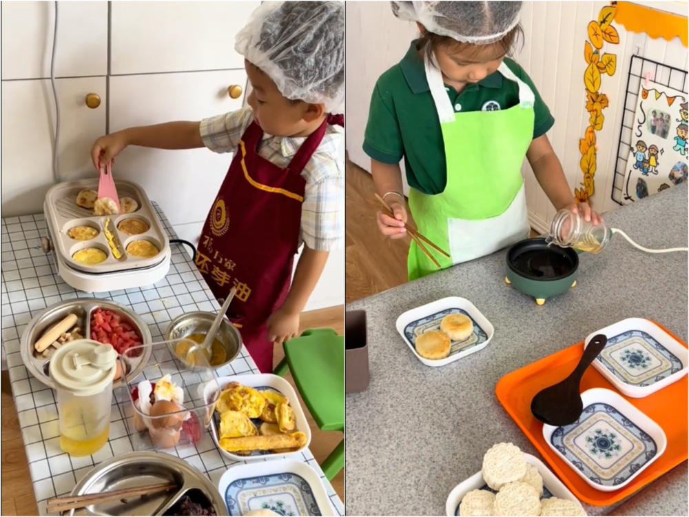 山東省諸城市青藍大風車幼兒園的小朋友都會煮飯!
