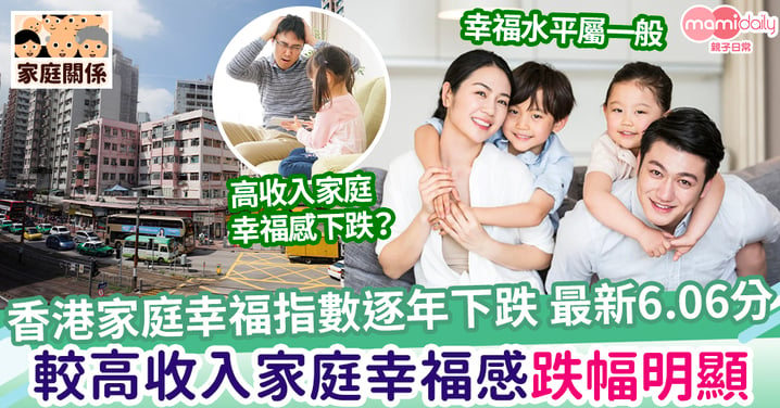 【調查】香港家庭幸福指數逐年下跌 最新指數6.06分僅屬一般 較高收入家庭幸福感跌幅明顯