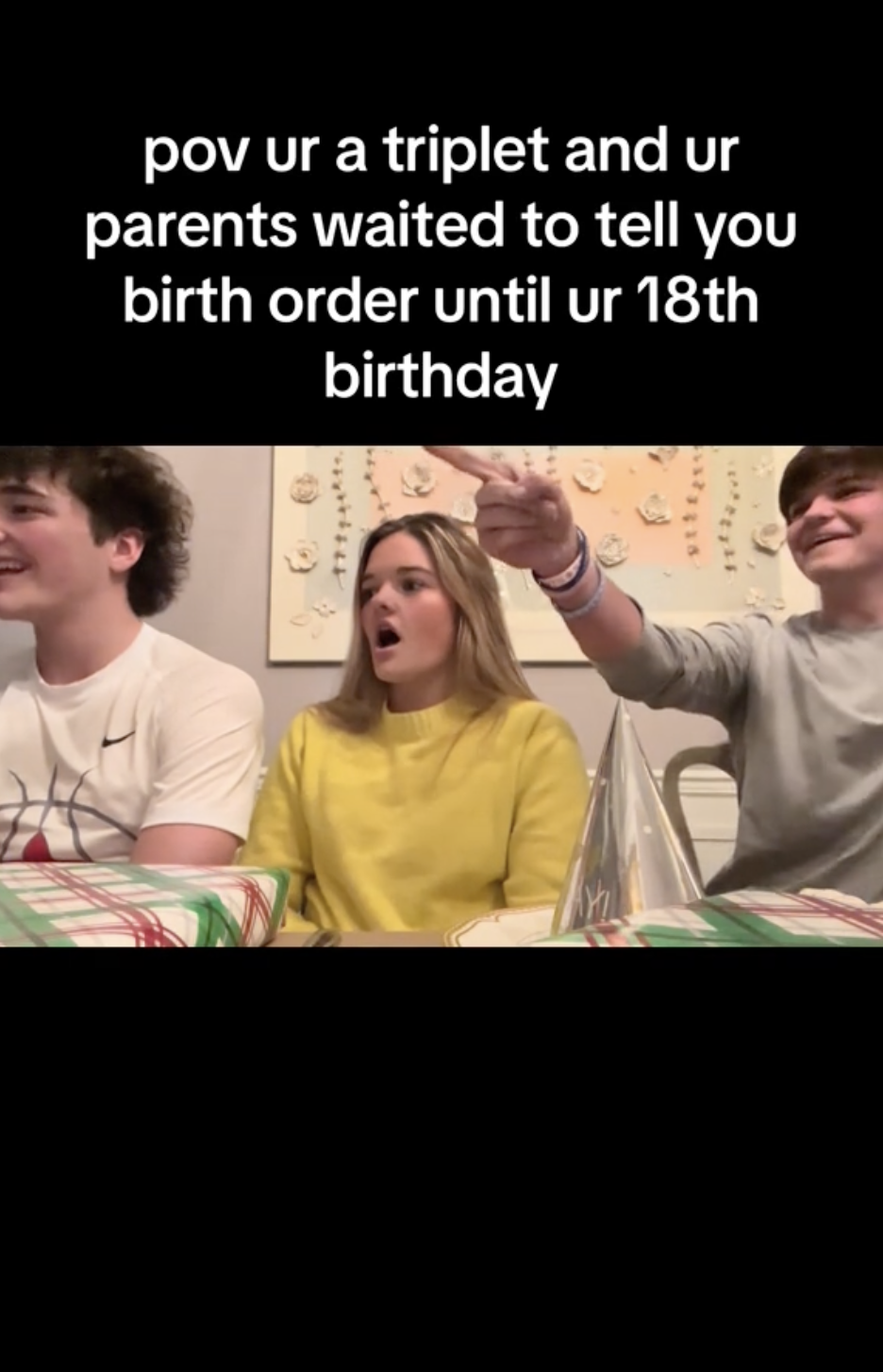 TikTok上高達2千萬次觀看的影片，講述18歲三胞胎等待出身次序揭曉一刻。