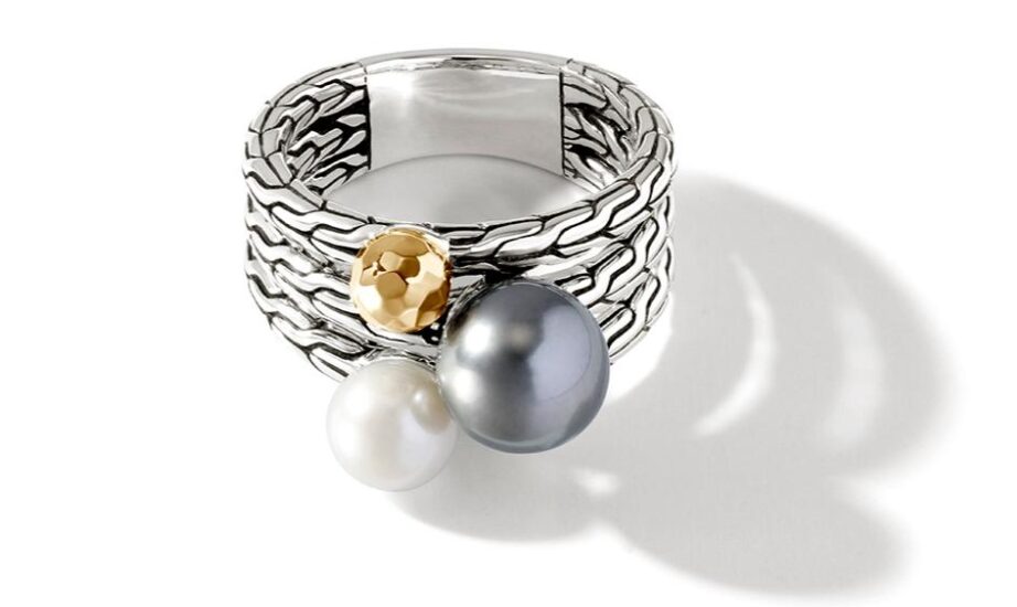 John Hardy JH Essential Hammered 18K 金純銀珍珠戒指