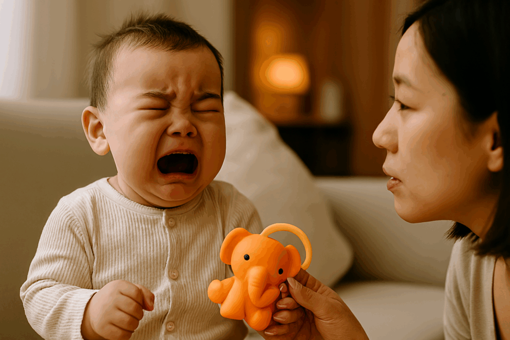 寶寶可能因為玩具被收走而生氣。