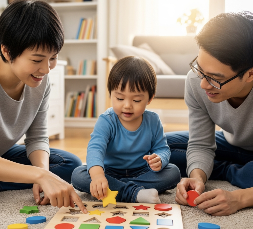 簡單的形狀配對遊戲能幫助幼兒建立形狀和顏色的槪念