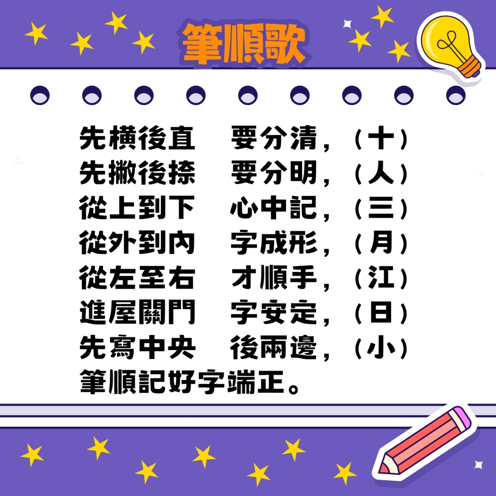 筆順歌可以幫助幼兒理解筆順的順序