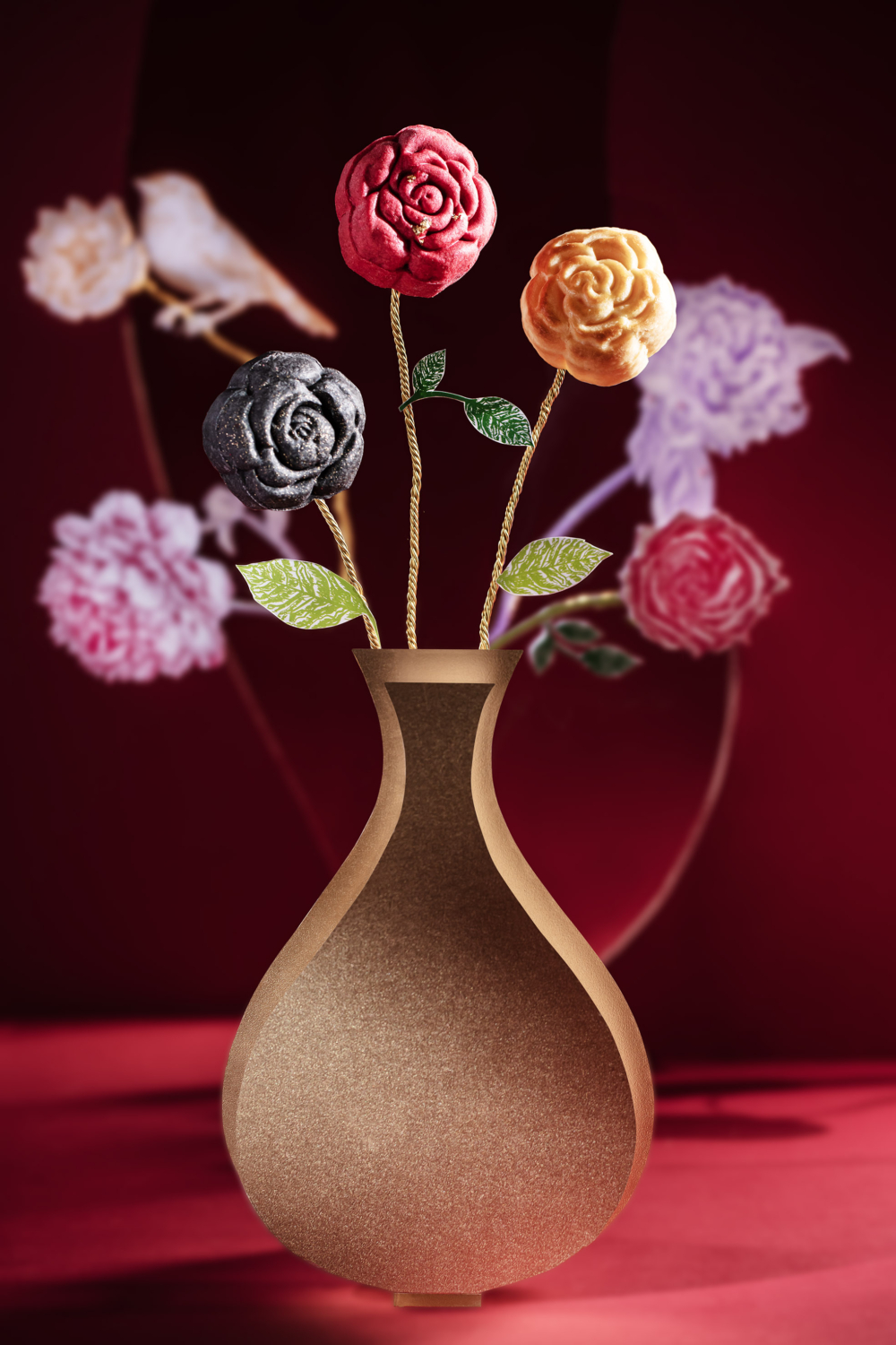 一次盡享三款人氣口味，包括迷你玫瑰奶皇麻糬、迷你金沙奶皇麻糬及迷你黑芝麻麻糬各兩個