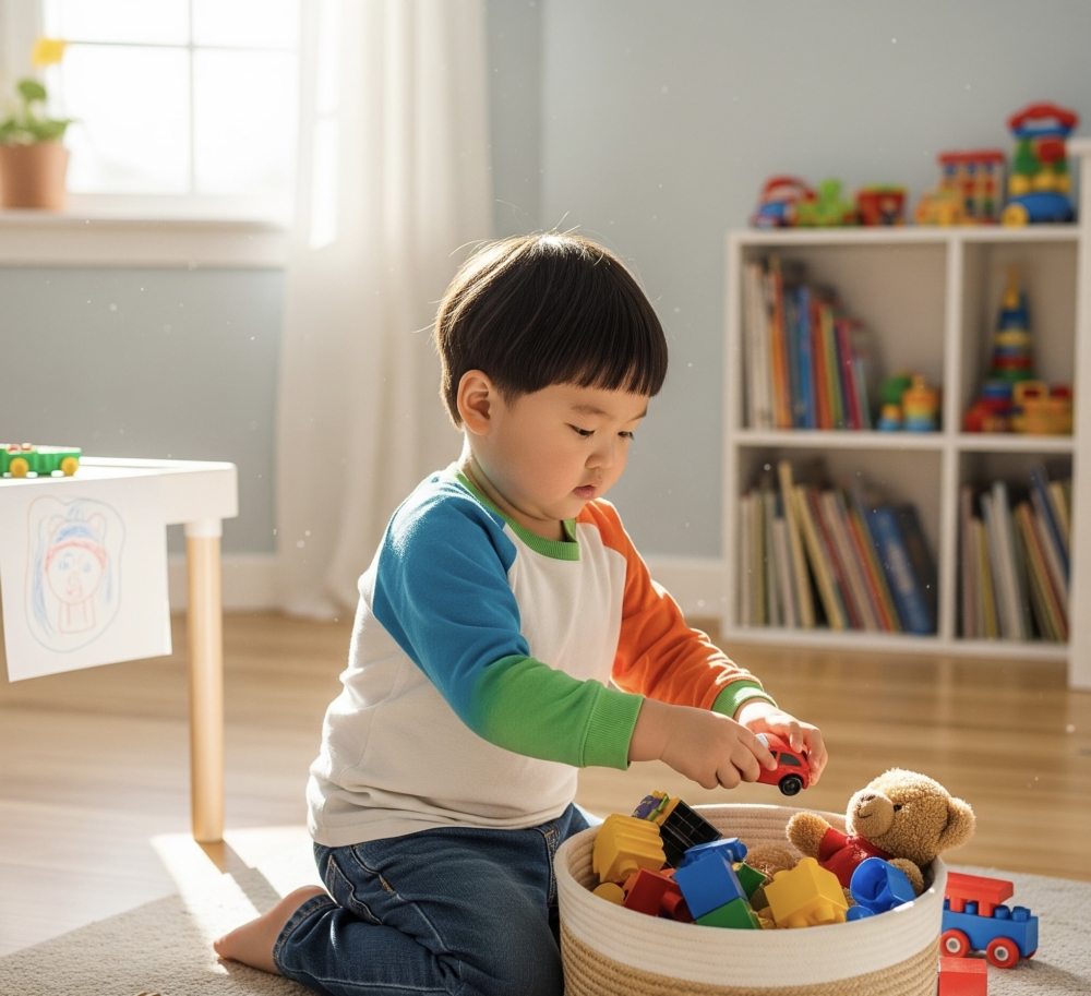 家長可以在日常生活中讓幼兒學習自行收拾玩具 