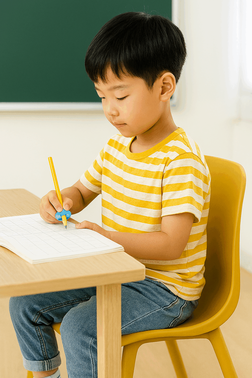 幼兒應以正確的坐姿寫字