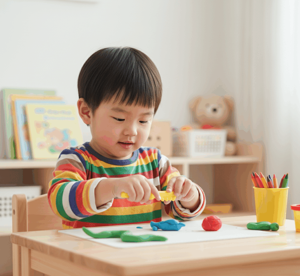 幼兒玩泥膠可以訓練手掌、手指肌力,還有前二、三指的控制力