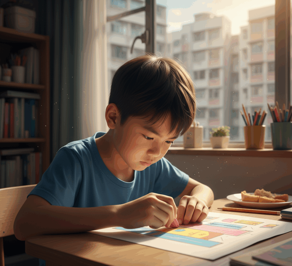 有些孩子自我要求很高，常常都要修改自己的功課。