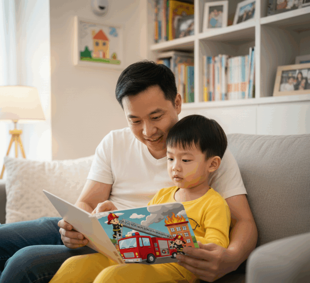 家長可講述火災案例或繪本故事，讓孩子理解火災的嚴重性。