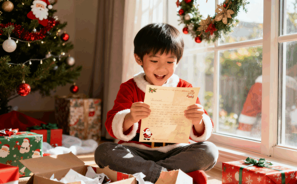 孩子收到聖誕老人的回信會感到十分開心。