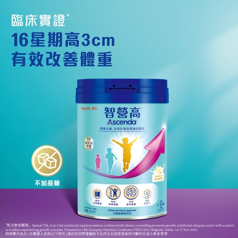 智營高™ Ascenda®經臨床實證*16星期高3cm