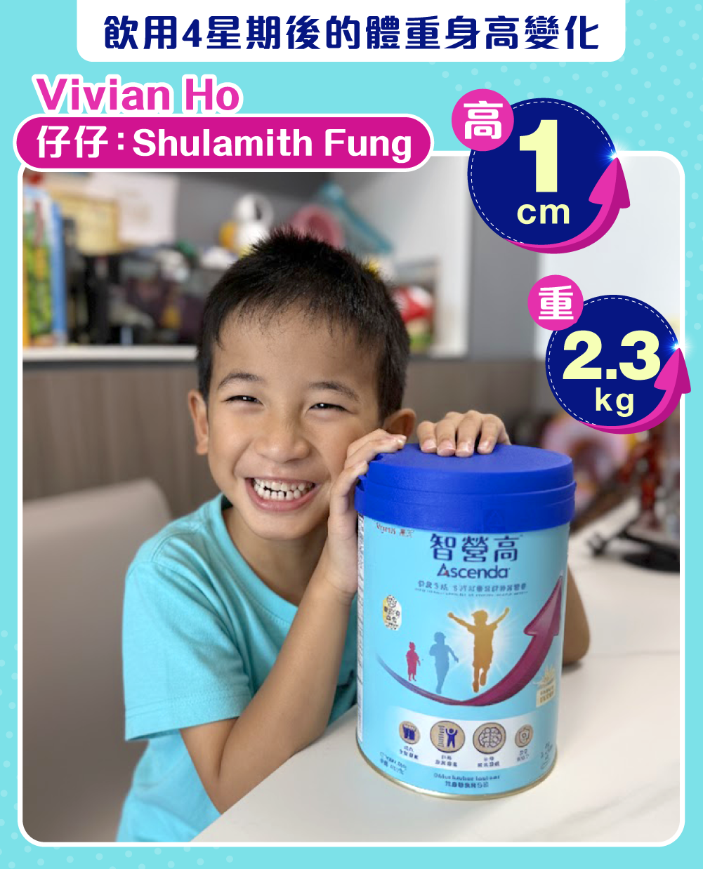 Shulamith飲用4星期高1cm、重2.3kg！