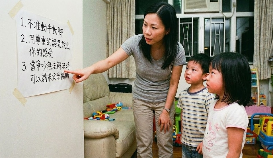 家長可以在家中張貼「衝突處理守則」。