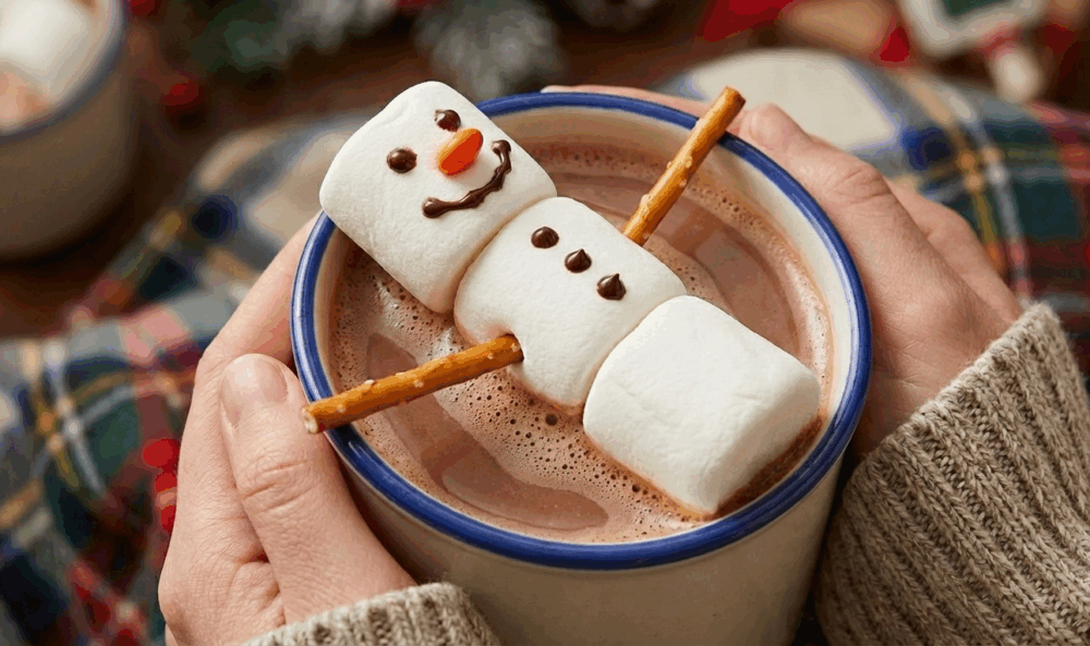 喝一杯雪人棉花糖熱朱古力令人在聖誕中倍感温暖。
