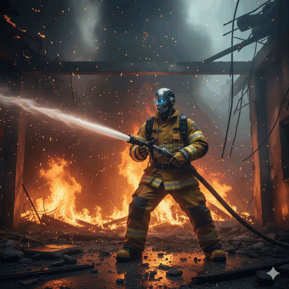 兒子長大後想當消防署長，發明機器人去滅火