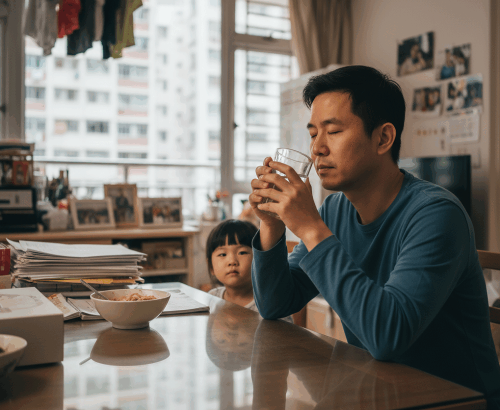 吼罵孩子後，父母可以喝一杯水冷靜自己。