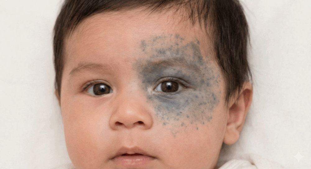 這是聚集在皮膚較深層（真皮層）的黑色素