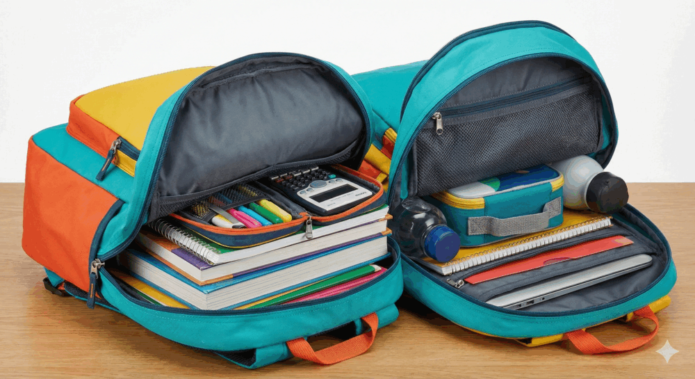 最好放在兩側口袋以維持左右平衡，或者書包內部有專門的水壺固定位