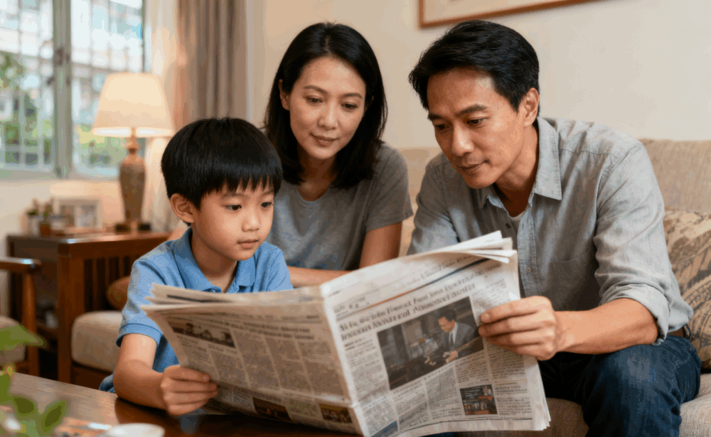 家長可以與孩子閱讀不同報章，並歸納重點及進行討論，以提升孩子的閱讀及整合資料的能力。