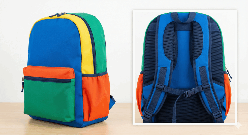 過大的書包會垂在屁股上，導致孩子走路時重心後拉，為了抗衡，脖子就會用力向前伸（烏龜頸）