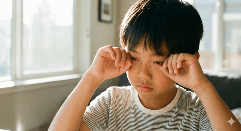 孩子在戶外玩耍時堆沙，或在家中畫畫、剪紙時，難免會有沙子或其他異物進入眼睛的情況