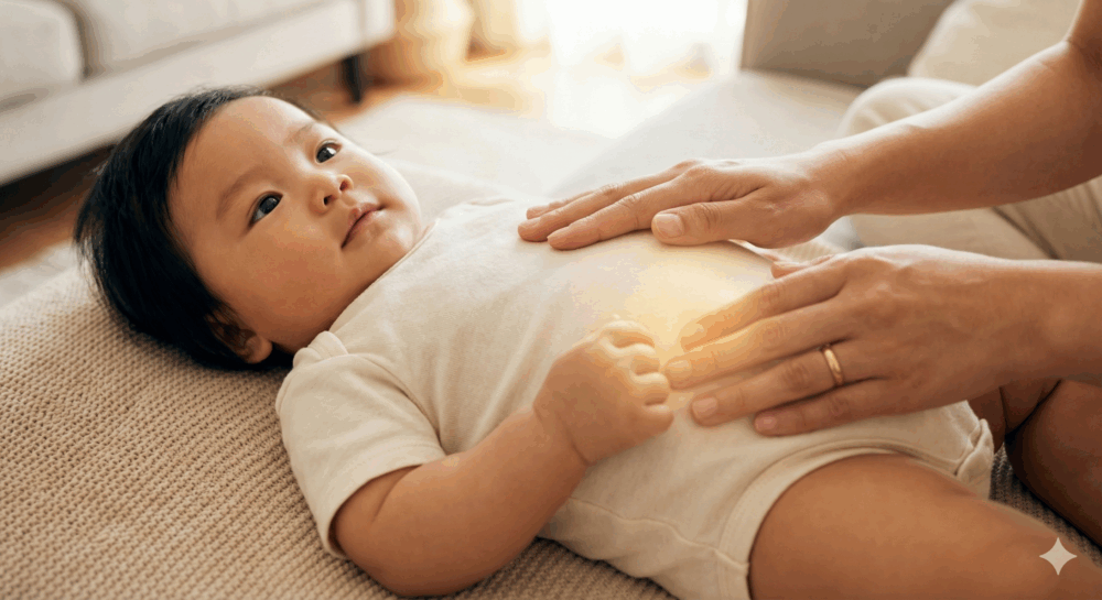 發現BB肚子圓滾滾且觸感僵硬，這往往是「嬰兒脹氣」在作祟