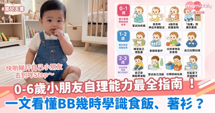 0-6歲小朋友自理能力最全指南 ！一文看懂BB幾時學識：食飯、著衫？