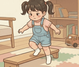 2.5 歲：從矮台階輕巧跳下