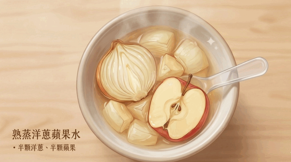 對付透明鼻涕：蒸洋蔥蘋果水