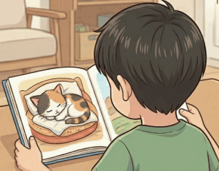 3歲：看著繪本描述主角的動作