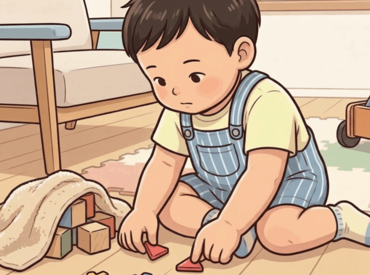 1歲：找到被毛巾遮住的玩具